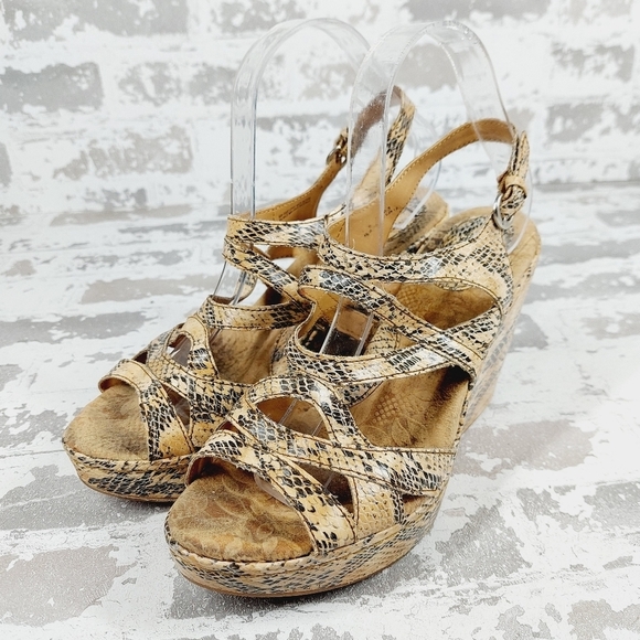 B.O.C.  Snakeskin Print Wedge Heel Buckle Ankle Strap Summer Sandals V446 - Picture 2 of 13